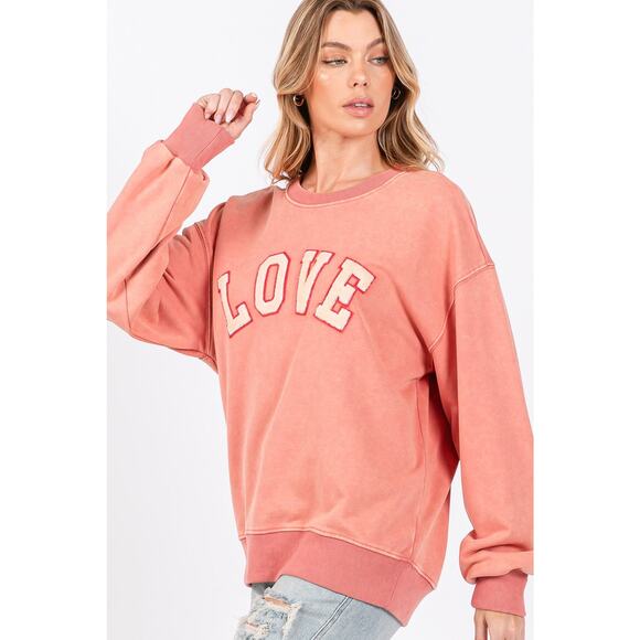 SAGE + FIG LOVE Path Applique Drop Shoulder Long Sleeves Sweatshirt | Orange - Picture 2 of 6